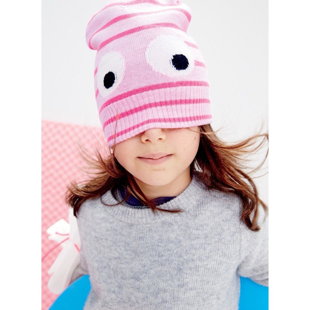 J CREW CREWCUTS Size S/M Classic Max‎ The Monster Beanie Hat Wool Pink Eyes